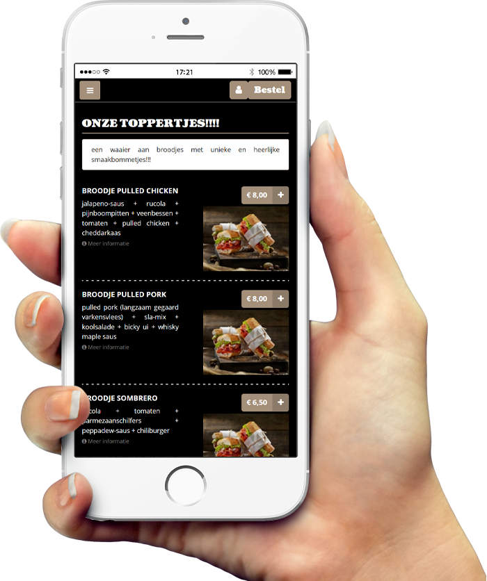 Voorbeeld van onze app op smartphone Voorbeeld van onze app op smartphone